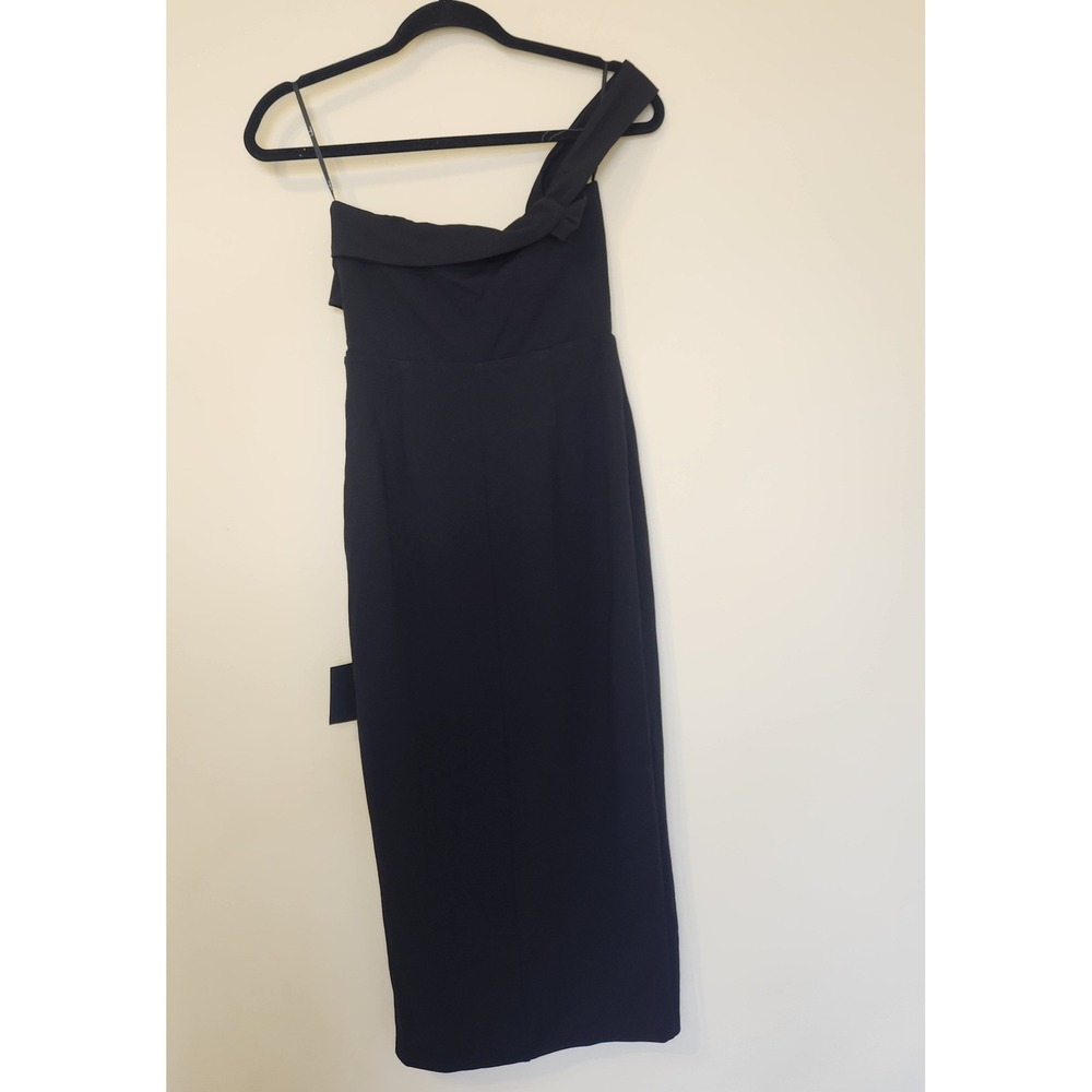 Lulus Black One Shoulder Bodycon Midi Dress‎ Asymmetric Slit Small NWT - Picture 6 of 9